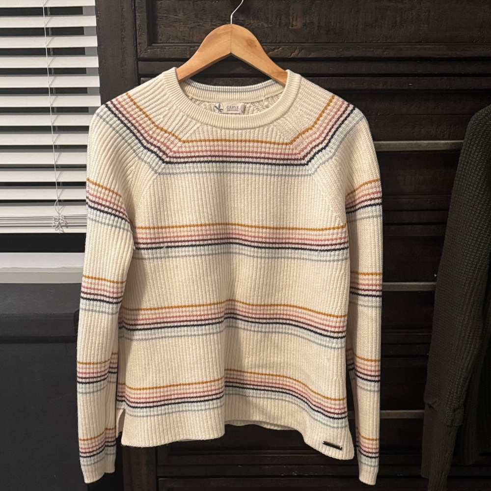 Carve Designs Cream Striped Crewneck Sweater